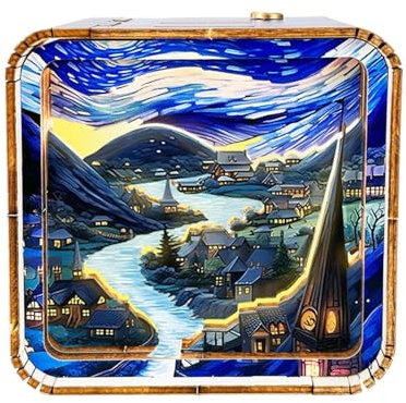 Fruusv Lampade da tavolo in legno per camera da letto, lampada puzzle paesaggio dei cartoni animati 3D, lampada sensoriale portatile regolabile per bambini, illuminazione divertente camera da letto e