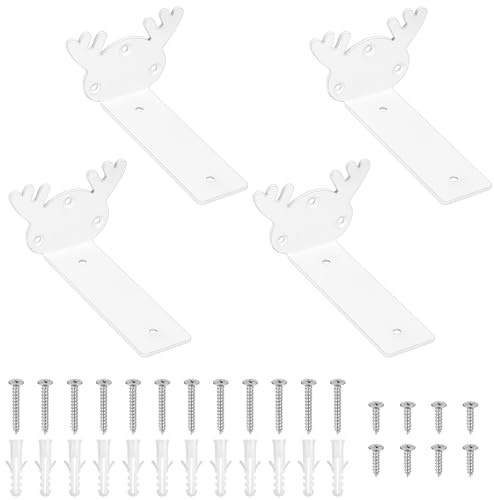 4 Pz Staffe per Mensole Pesanti,Staffa per Mensola, Reggimensola, Staffe Mensole da Muro a L, Reggi Mensola da Muro, Supporto per Scaffali Casa Cucina Ufficio (Stile Antler, bianco 125MM)