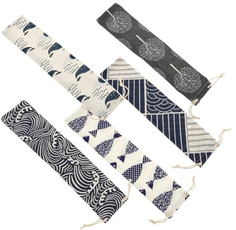 FONDOTIN 5stücke Teiliges Baumwoll-leinen Beutel Kordelzug Wiederverwendbare Tragetasche Für Trinkhalme Und Besteck Leichter Aufbewahrungsbeutel Für Reisen Faltbar Und Kompakt Für Unterwegs