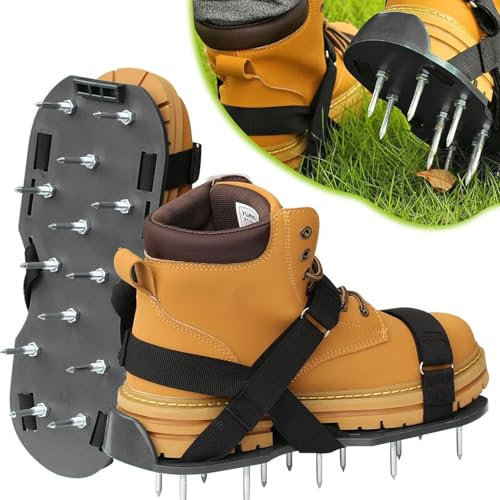 RZJZGZ Lawn Aerator Shoes with Heavy Duty Buckle Grass Spike Soil Aeration Shoes for Lawn Aeration, Pre-Assembled Lawn Scarifier and Aerator for Lawns Yard Garden Grass - One Size Fits All (Black)