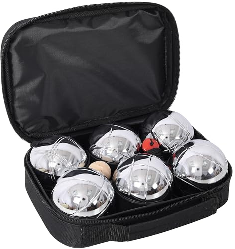 Petanque Game Set, Metal Outdoor Bocce Ball Kit, Classic French Boules Game Set with 6 Premium 73 mm Steel Balls, Wooden Jack Ball, Measuring Tool and Black Carrying Case