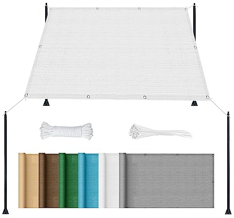 Vela parasole traspirante, 2,8 x 3,4 m, 95% blocco UV in HDPE, per patio, giardino, prato, pergolato, terrazza, soluzione resistente all'ombra bianca