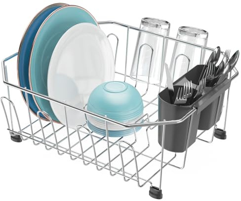 GSlife Small in Sink Dish Drying Rack - Stainless Steel Compact Dish Drainer for RV Kitchen Apartment Sink, Rust Resistant Inside Sink Rack, 1–2 Person Households, 11.6 W x 13.4 L, Silver
