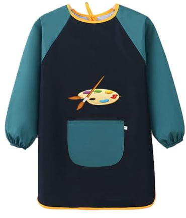 Malschürze Kinder,Malkittel Kinder 1. Klasse,Malerkittel Kind 6-12 Jahre,Mädchen Junge Tuschkittel,Kinderschürze Wasserdicht Bastelschürze mitärmeln Taschen für Schule Kunst Malerei Kochen Basteln