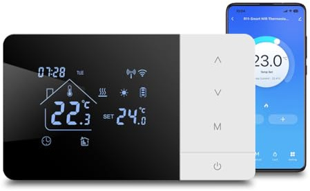 Termostato Programable WiFi, para Calderas de Gas con Modos de Calor y Frío Compatible con Tuya Smart Life y Control por Voz Alexa y Alice, Programación Semanal, Alimentación por USB o Pilas