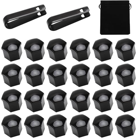 VQBKHO 24 Piezas Tapas Tuercas 19mm Cubiertas para Tuerca de Rueda Tapones Tornillos Ruedas Coche Negro Tapas Tuercas Perno Rueda con Herramienta de Extracción