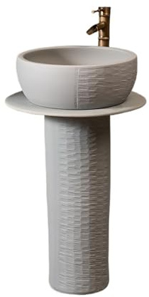 Lavandino moderno con piedistallo Lavandino da bagno con piedistallo, lavabo in ceramica terra rubinetto e kit di scarico