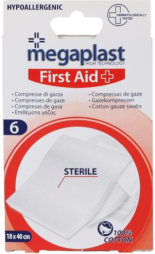Compresses de Gaze Stériles XXL 18 x 40 cm - 100% Coton, Hypoallergéniques - Pansements Individuels pour Soins, Premiers Secours et Usage Médical (1 XXL)