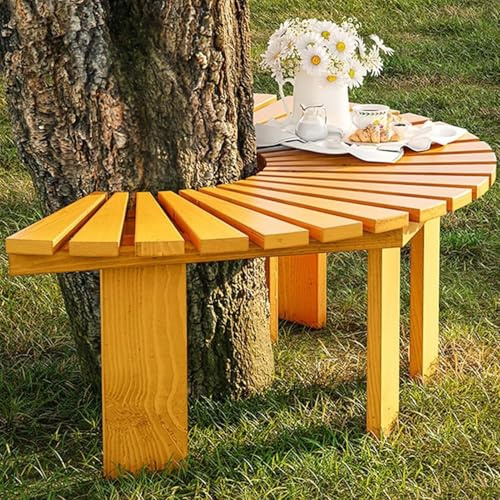 Banc d'arbre, banc incurvé en bois pour meubles d'extérieur, siège à lattes en bois massif résistant aux intempéries pour jardin, porche, pelouse, parc