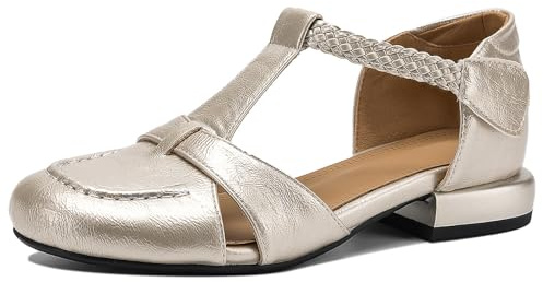 Sandalias Planas De Punta Cerrada Mujer Sandalias Romanas Tejidas Tallas Grandes Zapatos De Verano Casuales con Diseño Calado De Tira En T para Tallas 34-43