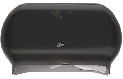 Tork Twin Jumbo Toilet Paper Roll Dispenser Smoke T22, Refill Indicator Window, 56TR