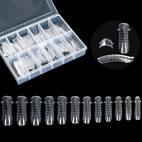 KADS 120PCS Clear Full Cover Dual Nail System Form UV Gel Acrylic Nail Art Mold Artificial Nail Tips with Scale for Extension (MODEL 1)