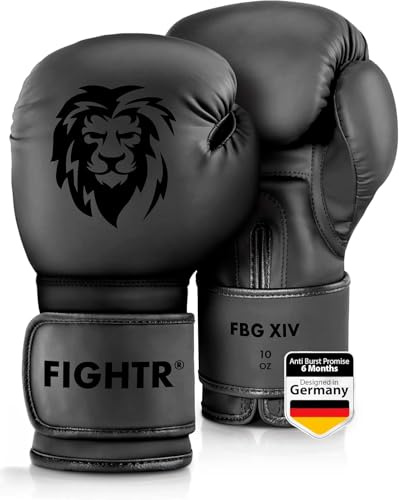 FIGHTR Guantes de Boxeo, Ideales para Estabilidad y Fuerza de Impacto, Guantes para Boxeo, MMA, Muay Thai, Kickboxing y Artes Marciales, Incluye Bolsa de Transporte (All Black, 08 oz)