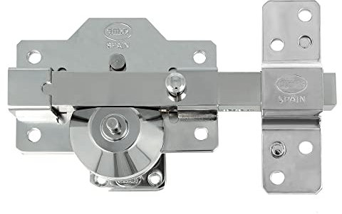 Amig - Cerrojo de Sobreponer de Alta Seguridad para Puertas de Madera, Mod. 8 PLUS, 90 x 154 mm, Con Cilindro Redondo de Seguridad y Pestillo, Acero Plateado