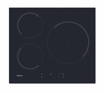 Candy CI633C/E14U, Placa Inducción, 3 Zonas, 60CM, 9 Niveles de Potencia y Booster, 7,2KW, Mandos Centrales, Indicador de Calor, Bloqueo de Seguridad, Alerta Sobrecalentamiento y Derrames, Negro