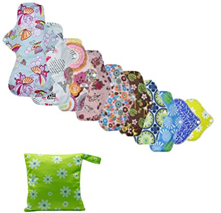 ACMEDE 10 Stück Slipeinlagen Waschbar, Drei Größen: 26cmx6, 17cmx2, 33cmx2, Waschbare Stoffbinden, Damenbinden Binden, zufällige Farbe, Kommt Nasse und trockene Aufbewahrungstasche 90 * 20cm