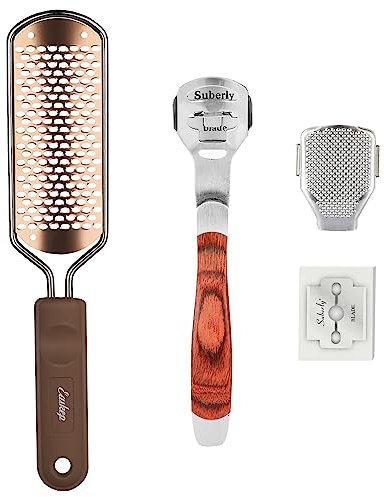 Easkep Lima per piedi e raspa colossale e manico in legno per calli (10 testine di ricambio e 1 lima per piedi), grattugia per piedi, rimozione calli pelle secca screpolata