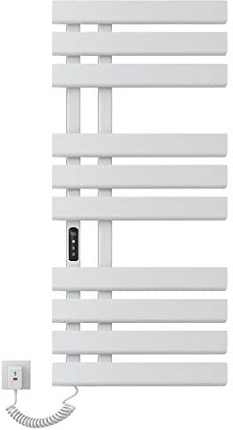 Radiador Toallero Eléctrico,Secatoallas Toallero Eléctrico Termostato Temporizador Digital Programable,380W Pantalla LCD,Bajo Consumo,Resistente al Agua IP45-Weiss||Down Left Line