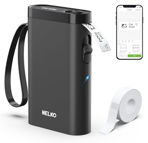 Nelko Label Maker Machine with Tape, P21 Portable Bluetooth Label Printer, Wireless Handheld Sticker Maker Mini Label Makers with Multiple Templates for Organizing Storage Barcode Office Home, Black