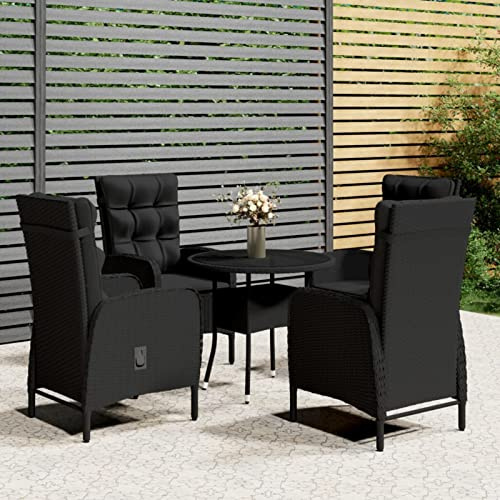 Homgoday Trädgårds-bistroset i polyrattan, svart, 80 x 75 cm, för terrass och trädgård - Väderbeständigt och bekvämt Model3058552