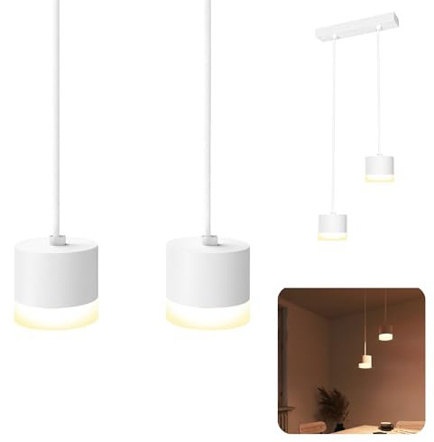 SSC-LUXon VORA Design Hängeleuchte 2-flammig weiß mit Lichtrand - Pendellampe Wohnzimmer hängend inkl. GX53 LEDs warmweiß 6W dimmbar
