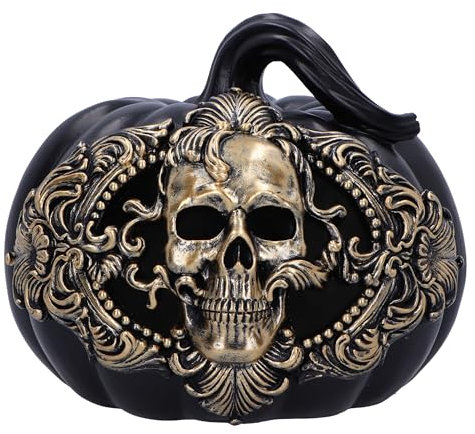 Nemesis Now Teschio di zucca barocca da 16,7 cm, resina, zucca nera e teschio dorato, decorazione per Halloween, design barocco, riutilizzabile, fuso in resina di alta qualità, sapientemente dipinto a
