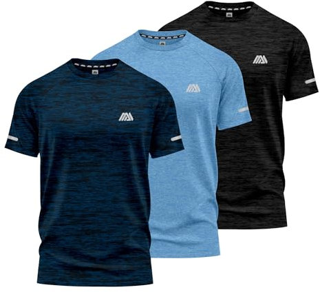 mymixtrendz Pack of 3 Mens Short Sleeve T-Shirts Athletic Workout Fit Wicking Moisture Quick Drying Sports Gym T-Shirts Top