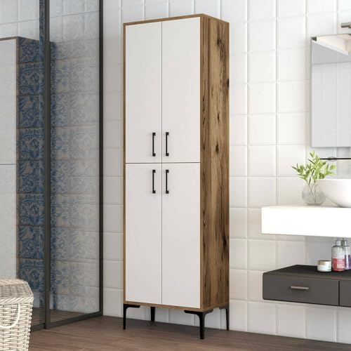 Dmora - Armadio multiuso grande Alphard, Mobile multifunzionale, Mobiletto scarpiera, Guardaroba porta scarpe, 60x35h200 cm, Noce e Bianco