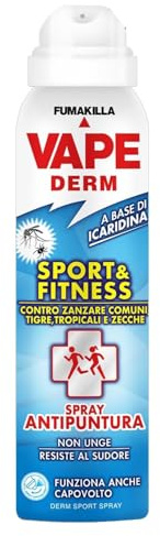 Vape Derm Sport E Fitness Spray Antizanzare Antipuntura Contro Zanzare Comuni Zanzare Tigre E Tropicali E Zecche 100 Ml (1 Unità)