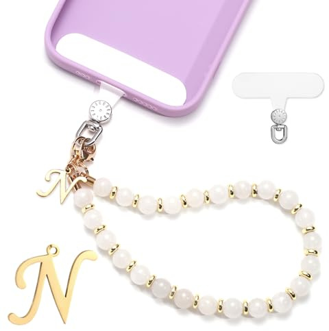 1 Set Telefonarmband med Pärlor, Brev Telefon Charm Löstagbar Mobiltelefon Snodd Rem med Phone Tether Tab Handsfree Pärlor Mobilarmband Armband för Kvinnor Flickor Present (Bokstav N)