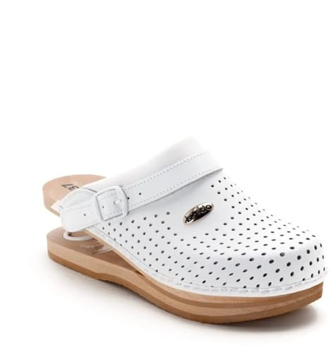 baldo Zoccoli con Molla Donna Adulto in Legno di Faggio Bianco Taglia 37 Tacco 5 cm