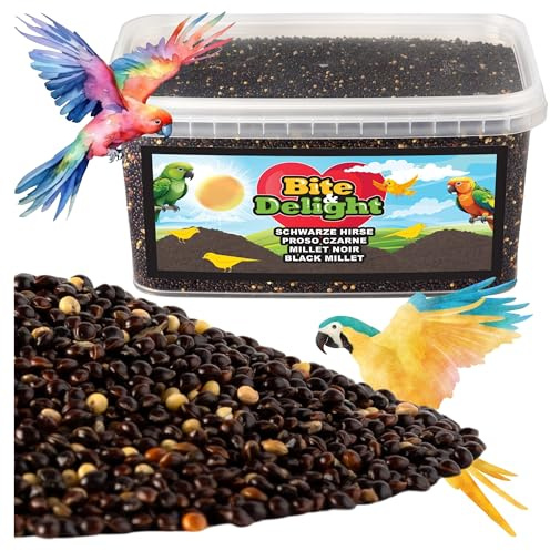 Bite & Delight 2kg Mijo Negro para Pájaros - Alimento Limpio y Puro para Ninfas y Periquitos - Comida para Aves Sin Aditivos - Pienso para Pájaros