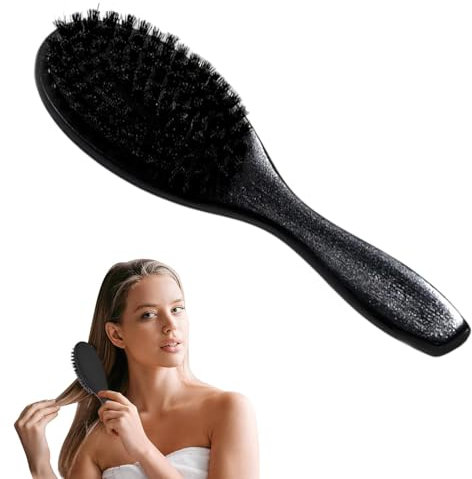 Brosse à cheveux 100 % poils de sanglier doux pour cheveux fins et fins, peigne en hêtre avec manche en hêtre, brosse à cheveux ronde professionnelle, pour homme avec cheveux fins ou épais