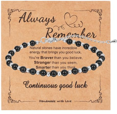JJDreams Chakra Bracciale Bracciale tormalina Bracciali di perline di pietra naturale con perline d'argento Bracciale Boho Bracciale da uomo perline per donne e uomini, nero