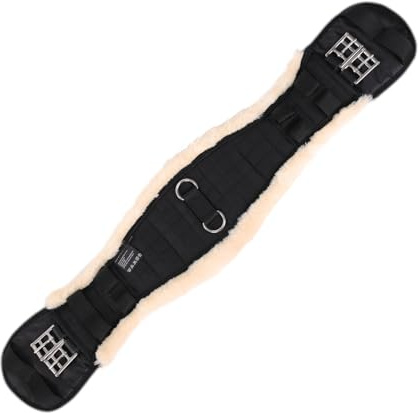 Merauno Sottopancia in pelliccia sintetica in pile, per dressage e dressage di qualità, forma anatomicamente concava per una migliore resistenza allo scivolamento, colore: nero/naturale