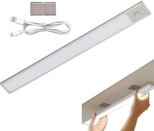 Syengery Luces Para Armario Con Sensor De Movimiento,Barra LED Bajo Con 3 Colores - Iluminación Magnética para Dormitorio, Armario, Escalera y Cocina