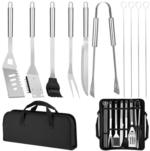 11Pcs Kit BBQ Professionale In Acciaio Inox Include Valigetta, Accessori Attrezzi Barbecue Alta Qualità Pratico, Set Utensili Barbeque Portatile per Regalo Uomini, Giardino, Campeggio Esterno, Picnic