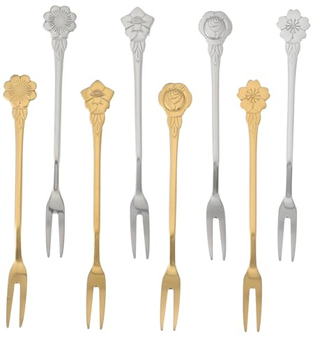 Hemobllo 8 pezzi Forchettine da Dessert in Acciaio con Design Elegante per Frutta Torte e Feste Riutilizzabili e Resistenti per Banchetti e Party