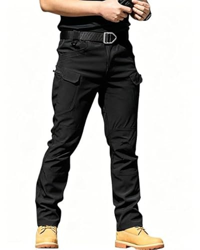 DUOLUVA Pantaloni Cargo da uomo tattici multi tasche combattimento elasticizzato ad asciugatura rapida (nessuna cintura), Nero , M