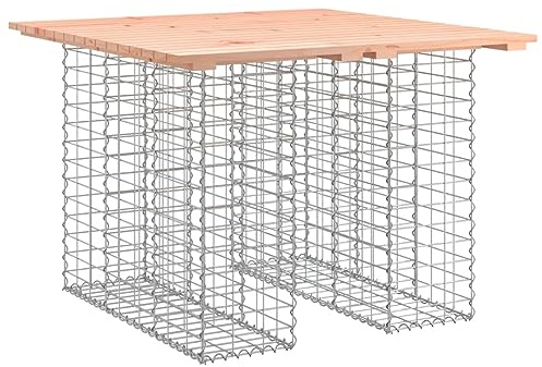 Fisinber Table de jardin gabion 100 x 102 x 72 cm en bois massif Douglas | Table en osier robuste pour jardin et terrasse avec plateau en bois solide pour des heures agréables en plein air.