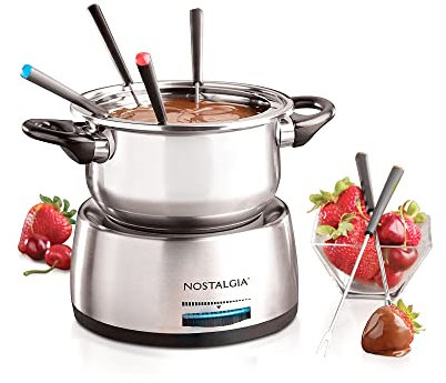 Nostalgia FPS200 6-Cup Stainless Steel Electric Fondue Temperature Control, 6 Color-Coded Forks and Removable Pot-Perfect for Chocolate, Caramel, Cheese, Sauces