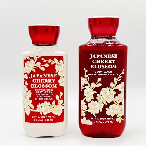Bath & Body Works Japanese Cherry Blossom Shower Gel (10 Fl Oz) And Body Lotion (8 Fl Oz) Signature Collection (Set Of 2)
