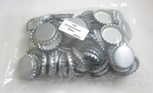 Kronenkorken zum Verschließen von handelsüblichen Mehrwegflaschen 100 Stück Silber Kronkorken Bierkapsel