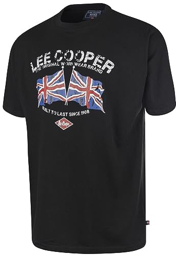 Lee Cooper Workwear Camiseta de trabajo estampada para hombre Camiseta de trabajo de manga corta con cuello redondo, Negro, M
