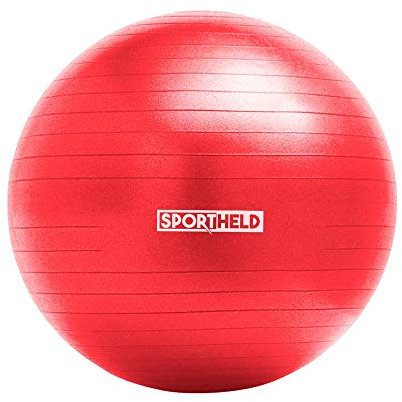 Sportheld® Profi Gymnastikball inkl. Pumpe zum Aufblasen | 65cm Durchmesser | Rot | robuster Sitzball & Fitnessball