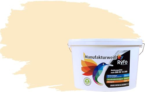 RyFo Colors Bunte Wandfarbe Manufakturweiß Vanilla 10l - weitere Orange Farbtöne und Größen erhältlich, Deckkraft Klasse 1, Nassabrieb Klasse 1