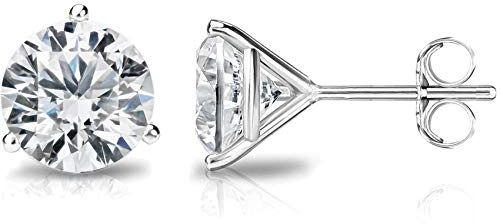 PAVOI Rhodium Plated 925 Sterling Silver Cubic Zirconia Stud Earrings for Women - Round 7.5mm