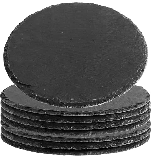 FUNSUEI 8 Pack 8 Inch Black Slate Cheese Board, Charcuterie Boards Stone Slate for Meat, Fruit, Biscuit, Kitchen Dining, Sushi, Parties,Round