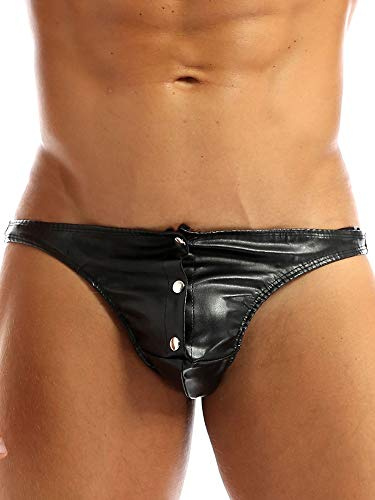 inhzoy Perizoma Uomo in Pelle Wetlook O-Ring Perizoma Aperto con Zip Jockstrap G-String Tanga String Thong Micro Slip Maschile Lingerie Intimo Erotico Sexy Hot per Sesso Nero N M
