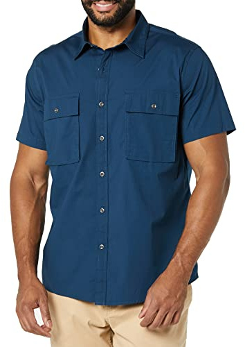 Amazon Essentials Camisa utilitaria de manga corta con dos bolsillos y corte ajustado Hombre, Añil, XXL